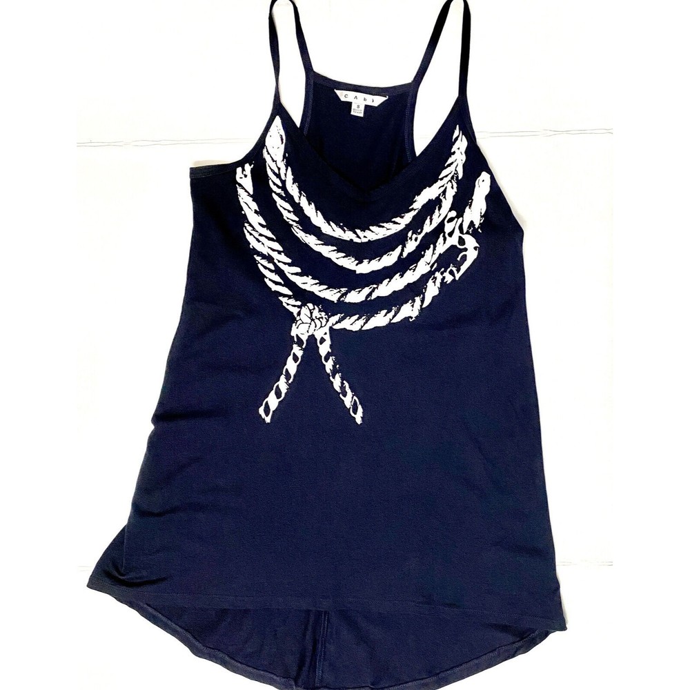 CAbi Womens 836 Tank Top Size S Ahoy Navy Blue White Rope Tunic Sleeveless